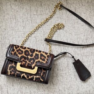 Diane Von Furstenberg Leopard Print Crossbody Bag with Gold Chain